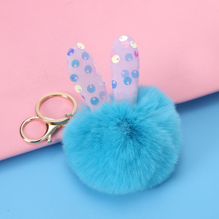 Wholesale keychain hair ball cute bunny ears bag pendant MOQ≥2 JDC-KC-YXin004