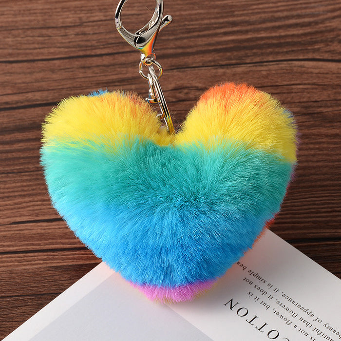 Jewelry WholesaleWholesale Imitation Rex Rabbit Fur Heart Pom Pom Keychain JDC-KC-FeiRun024 Keychains 飞润 %variant_option1% %variant_option2% %variant_option3%  Factory Price JoyasDeChina Joyas De China