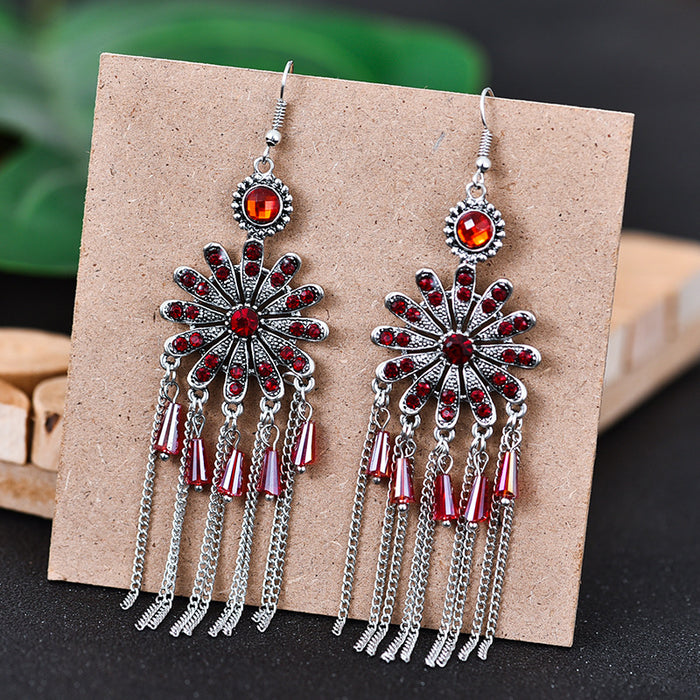 Wholesale Earrings Alloy Sunflower Vintage Tassels MOQ≥2 JDC-ES-Daiq053