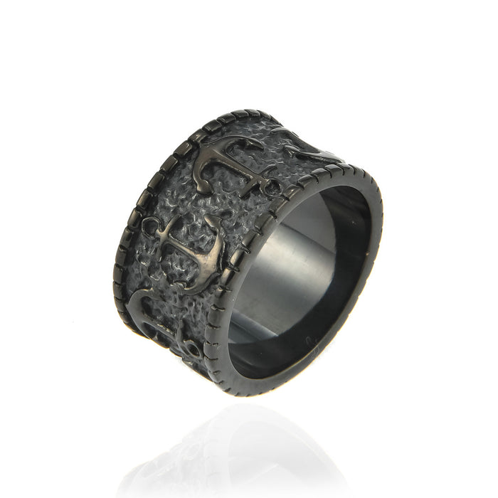 Wholesale Men's Ring Titanium Steel Retro Punk Anchor JDC-RS-YiS004