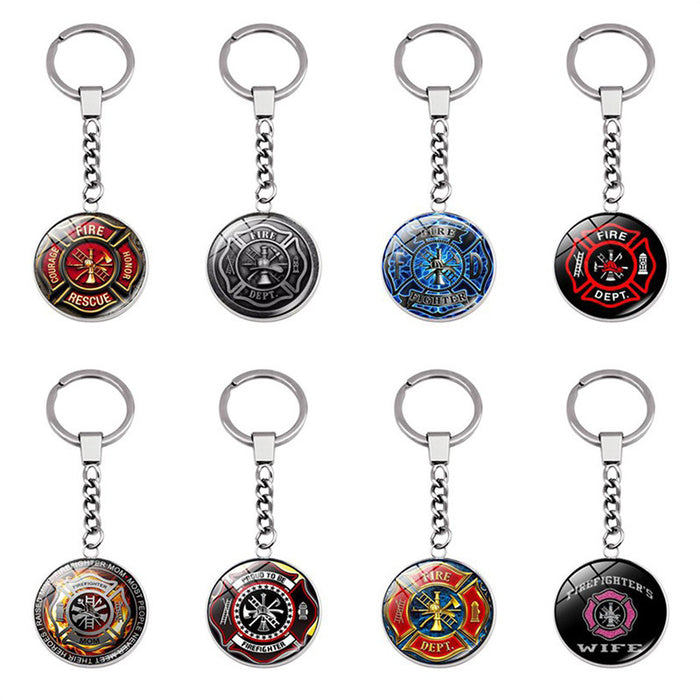 Wholesale Keychains Alloy Glass Rescue Firefighter Time Stone JDC-KC-JiaY008