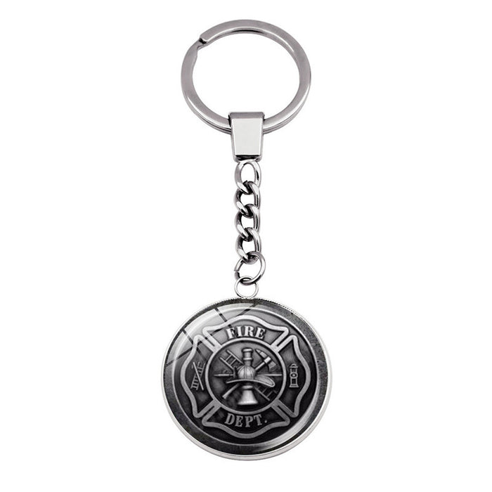 Wholesale Keychains Alloy Glass Rescue Firefighter Time Stone JDC-KC-JiaY008