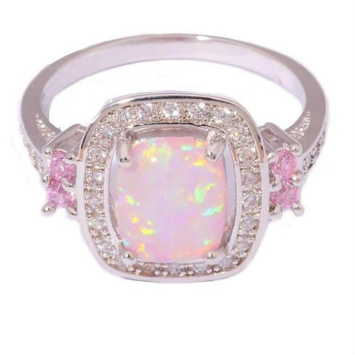 Wholesale Pink Opal Alloy Ring MOQ≥2 JDC-RS-ZaiR001