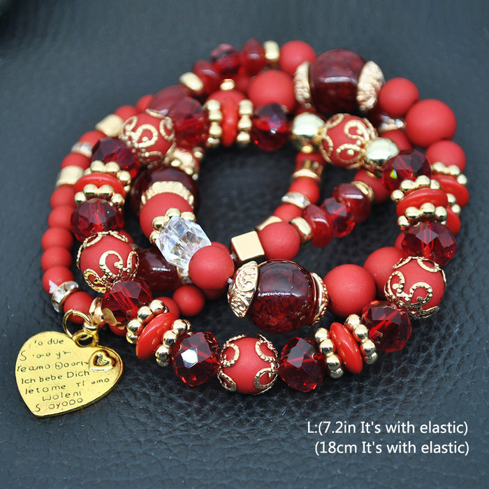 Wholesale Peach Heart Four Layer Crystal Bracelet Beads JDC-BT-YF010