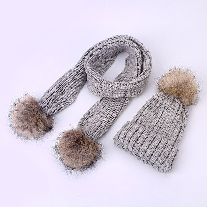 Wholesale Scarf Faux Cashmere Scarf Hat Two Piece Children Pom Pom JDC-SF-Kaip007