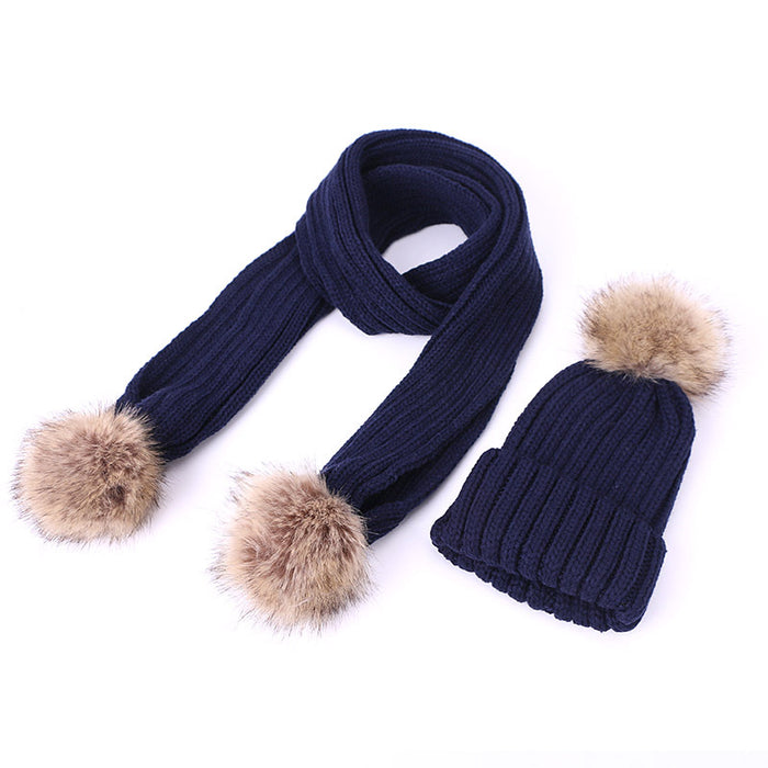 Wholesale Scarf Faux Cashmere Scarf Hat Two Piece Children Pom Pom JDC-SF-Kaip007