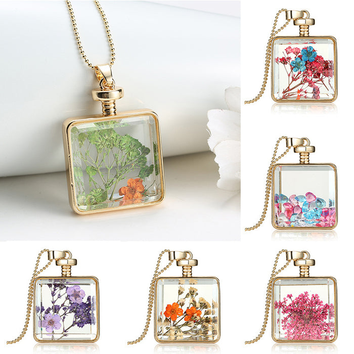 Wholesale Square Crystal Dried Flower Necklace JDC-NE-L004