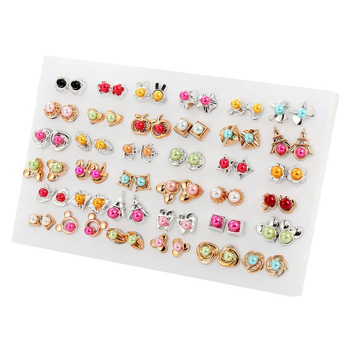 Wholesale 36 Pairs Mixed Style Gold Base Color Inlaid Pearl Hypoallergenic Stud Earrings JDC-ES-Jingy001