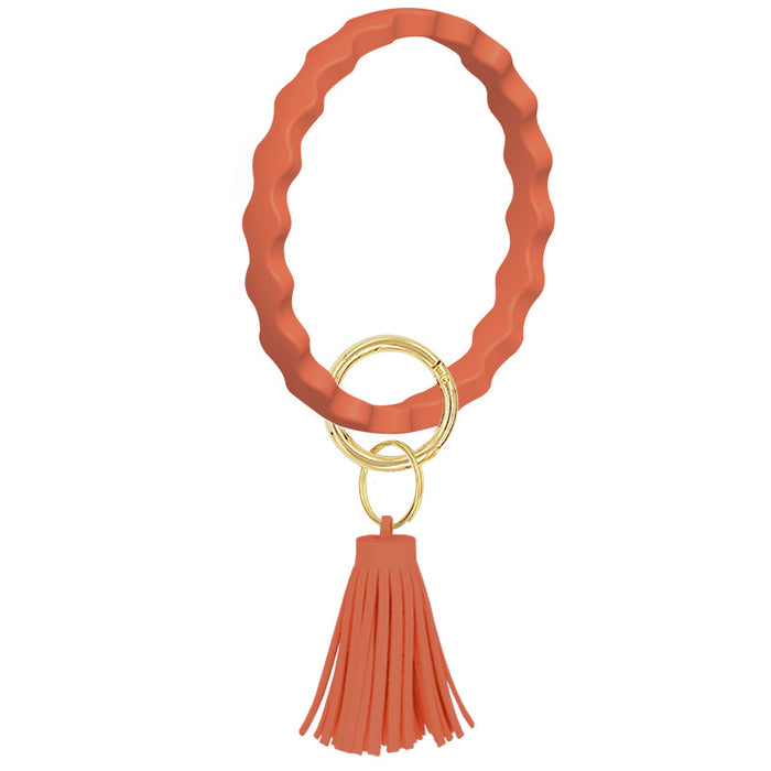 Jewelry WholesaleWholesale Wave Silicone Bracelet PU Tassel Wrist Keychain MOQ≥2 JDC-KC-SHong001 Keychains 尚宏 %variant_option1% %variant_option2% %variant_option3%  Factory Price JoyasDeChina Joyas De China