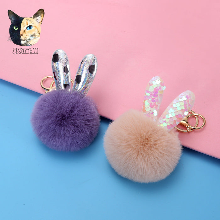 Wholesale keychain hair ball cute bunny ears bag pendant MOQ≥2 JDC-KC-YXin004