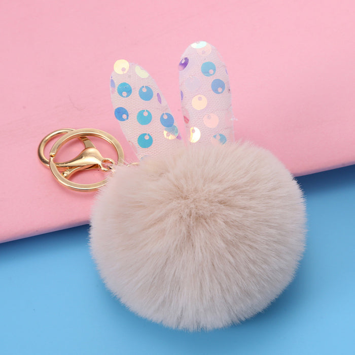 Wholesale keychain hair ball cute bunny ears bag pendant MOQ≥2 JDC-KC-YXin004