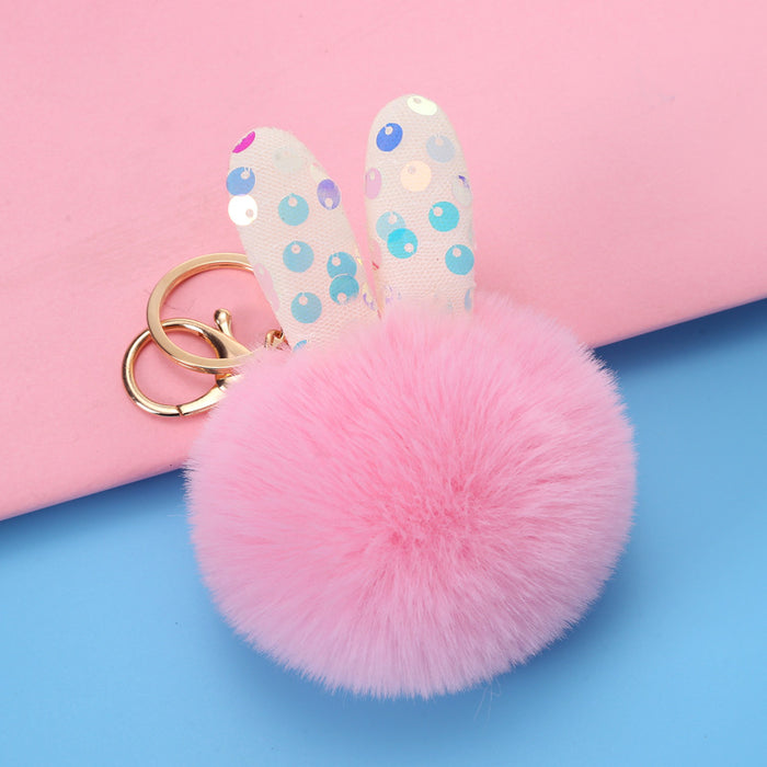 Wholesale keychain hair ball cute bunny ears bag pendant MOQ≥2 JDC-KC-YXin004