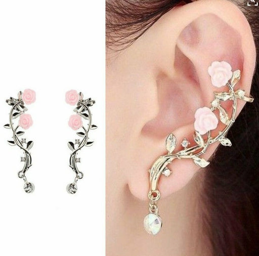 Jewelry WholesaleWholesale leaf flower rose branch ear stud ear clip JDC-ES-JDie008 Earrings 简蝶 %variant_option1% %variant_option2% %variant_option3%  Factory Price JoyasDeChina Joyas De China