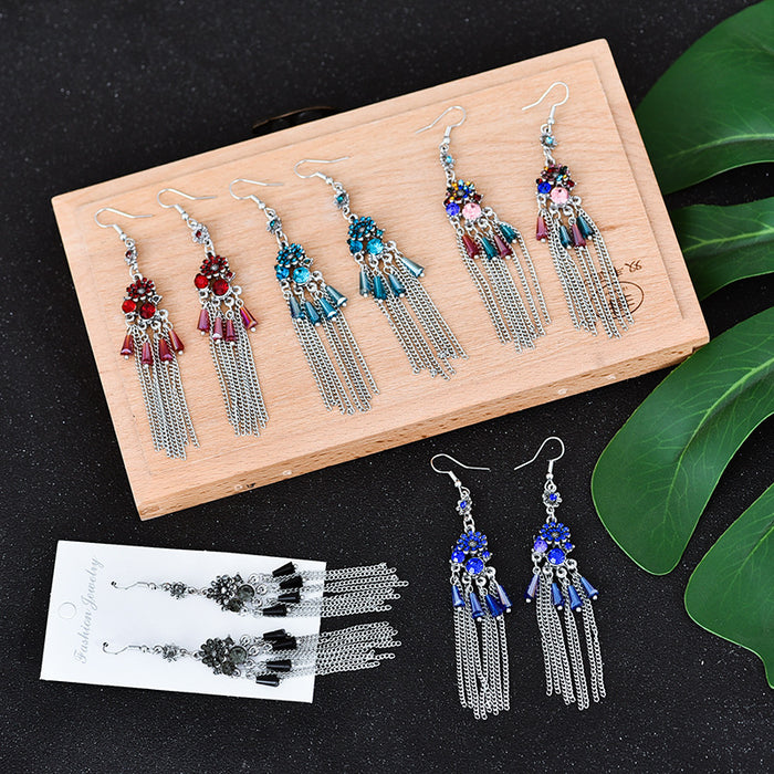 Jewelry WholesaleWholesale Rhinestone Small Flower Alloy Tassel Earrings JDC-ES-Daiq021 Earrings 黛茜 %variant_option1% %variant_option2% %variant_option3%  Factory Price JoyasDeChina Joyas De China