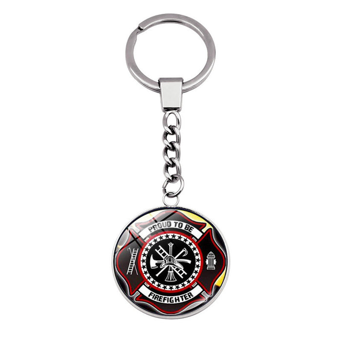 Wholesale Keychains Alloy Glass Rescue Firefighter Time Stone JDC-KC-JiaY008