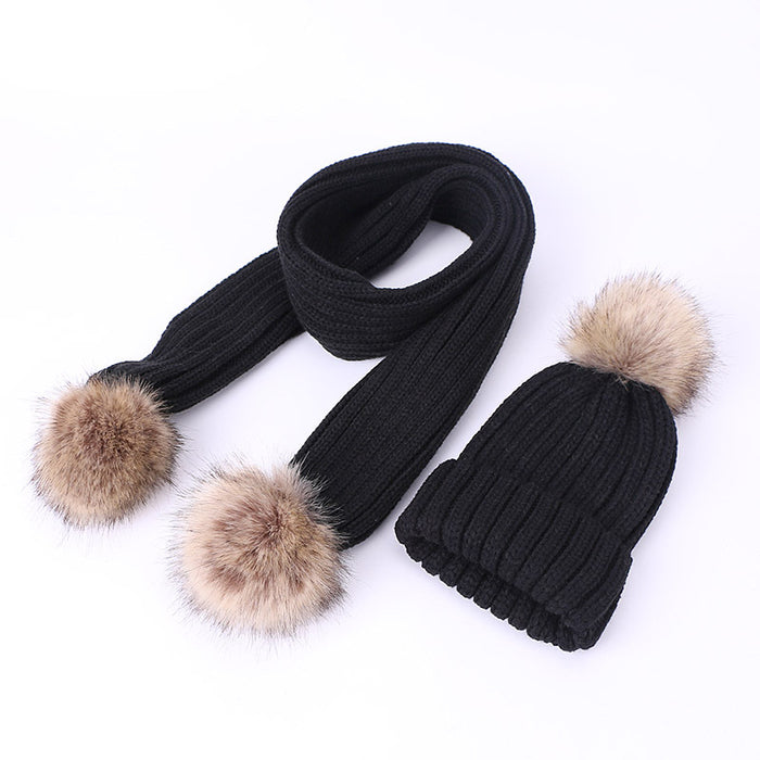 Wholesale Scarf Faux Cashmere Scarf Hat Two Piece Children Pom Pom JDC-SF-Kaip007