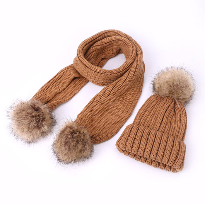 Wholesale Scarf Faux Cashmere Scarf Hat Two Piece Children Pom Pom JDC-SF-Kaip007