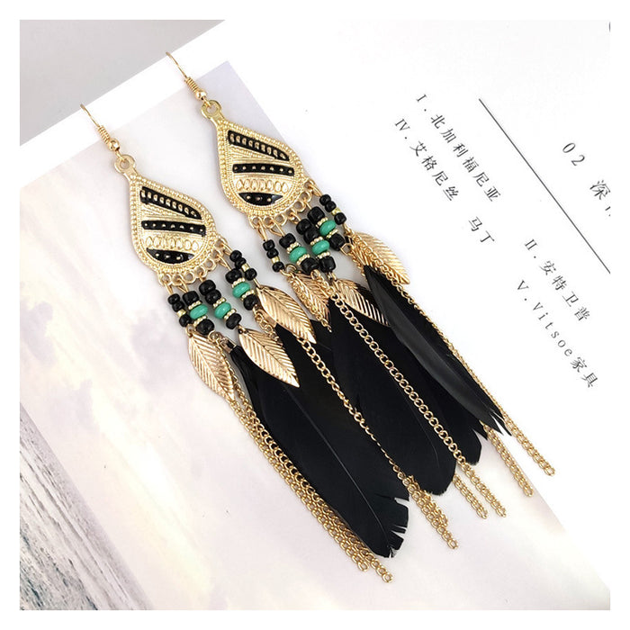 Wholesale Tassel Earrings Water Drop Feather Long MOQ≥2 JDC-ES-qifu004