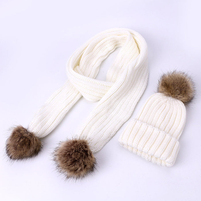 Wholesale Scarf Faux Cashmere Scarf Hat Two Piece Children Pom Pom JDC-SF-Kaip007