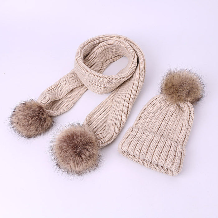 Wholesale Scarf Faux Cashmere Scarf Hat Two Piece Children Pom Pom JDC-SF-Kaip007