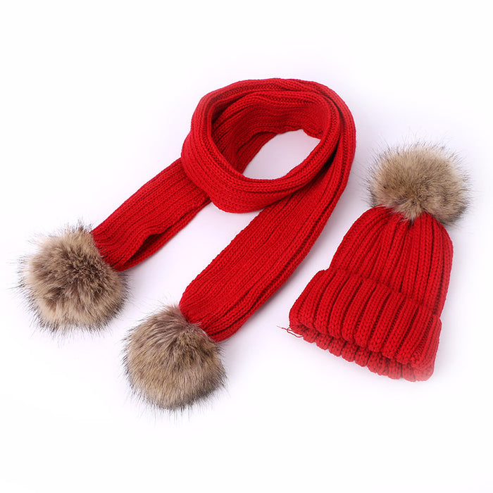 Wholesale Scarf Faux Cashmere Scarf Hat Two Piece Children Pom Pom JDC-SF-Kaip007