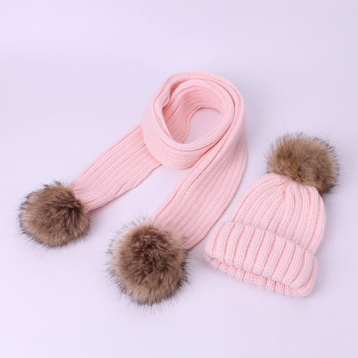 Wholesale Scarf Faux Cashmere Scarf Hat Two Piece Children Pom Pom JDC-SF-Kaip007