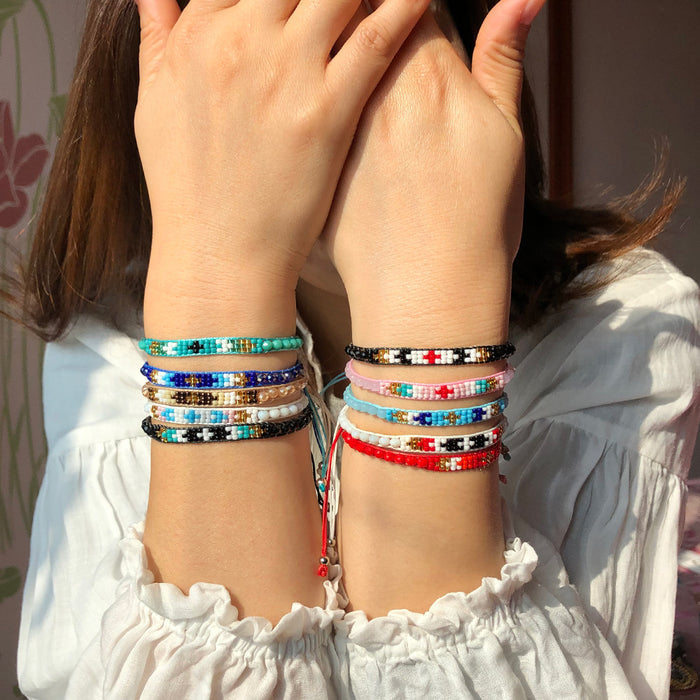 Wholesale Ethnic Wind Rainbow Rice Beads Hand Woven DIY Stretch Bracelet JDC-BT-YF014