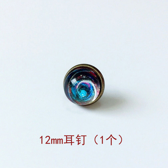 Wholesale Starry Sky 12mm Metal Copper Glass Gemstone Single Stud Earrings MOQ≥4 JDC-ES-Lexx003