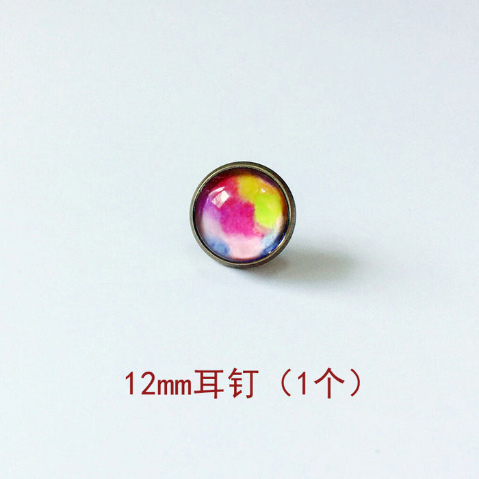 Wholesale Starry Sky 12mm Metal Copper Glass Gemstone Single Stud Earrings MOQ≥4 JDC-ES-Lexx003