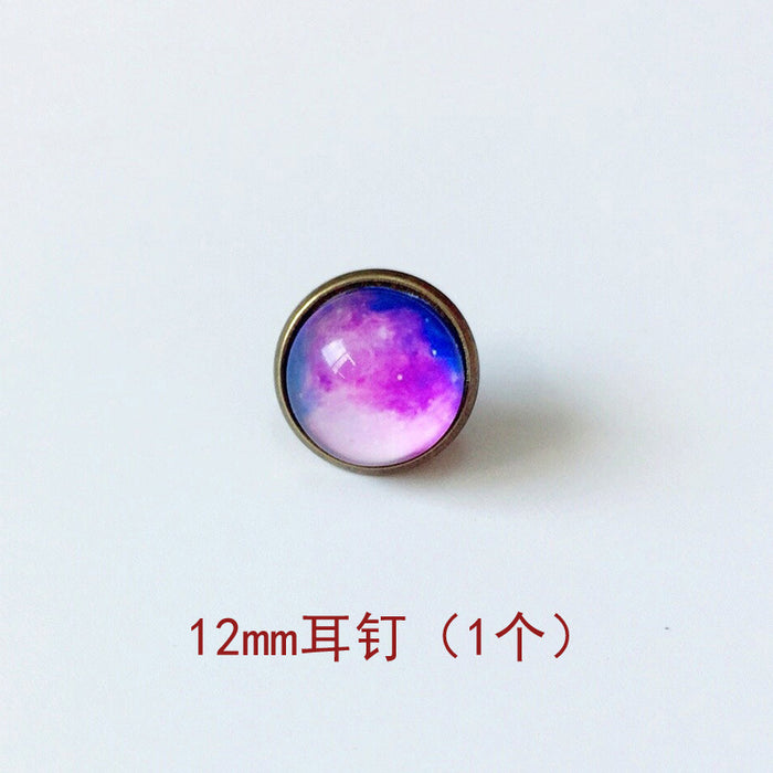 Wholesale Starry Sky 12mm Metal Copper Glass Gemstone Single Stud Earrings MOQ≥4 JDC-ES-Lexx003