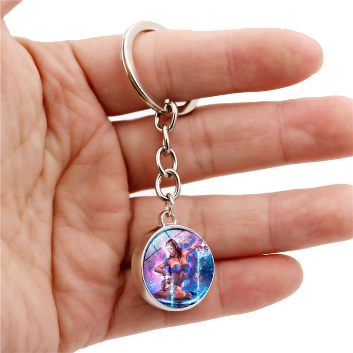 Wholesale Keychains For Backpacks Twelve Constellation Zinc Alloy Glass Keychain JDC-KC-Hengx008