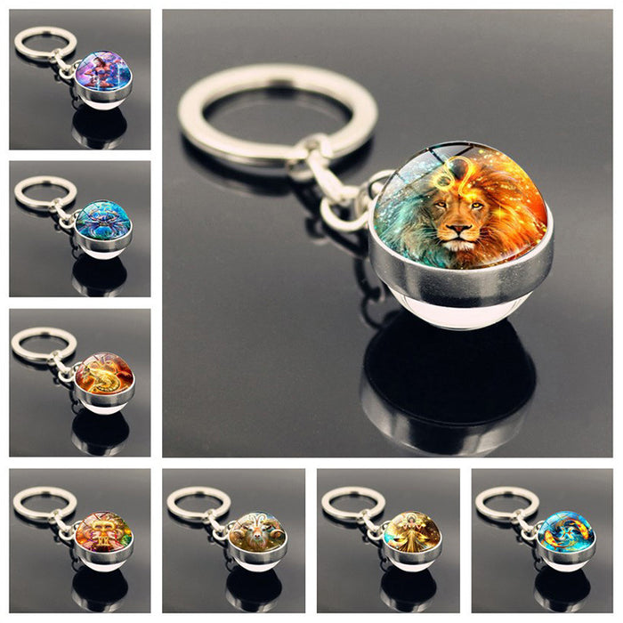 Wholesale Keychains For Backpacks Twelve Constellation Zinc Alloy Glass Keychain JDC-KC-Hengx008