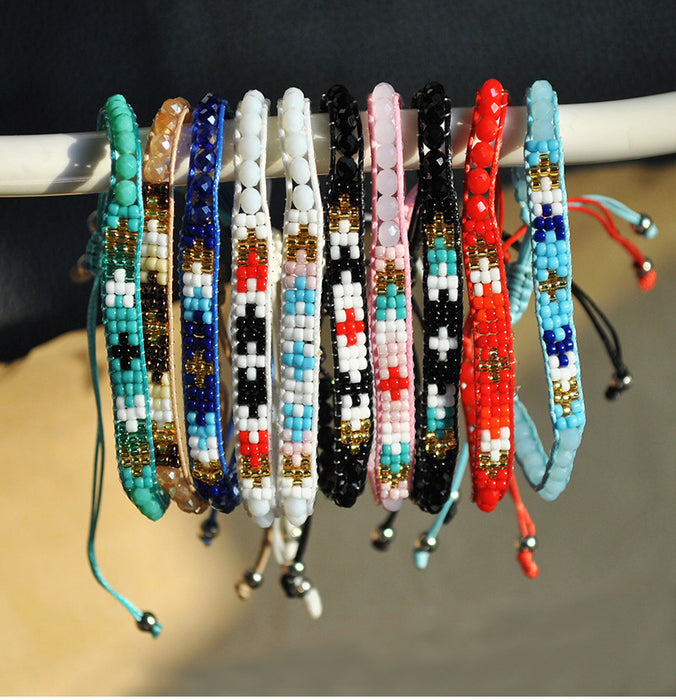 Wholesale Ethnic Wind Rainbow Rice Beads Hand Woven DIY Stretch Bracelet JDC-BT-YF014