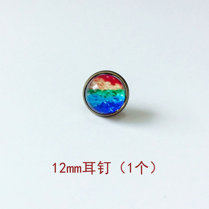 Wholesale Starry Sky 12mm Metal Copper Glass Gemstone Single Stud Earrings MOQ≥4 JDC-ES-Lexx003