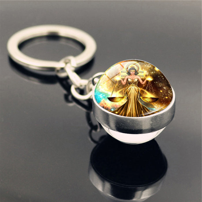 Wholesale Keychains For Backpacks Twelve Constellation Zinc Alloy Glass Keychain JDC-KC-Hengx008