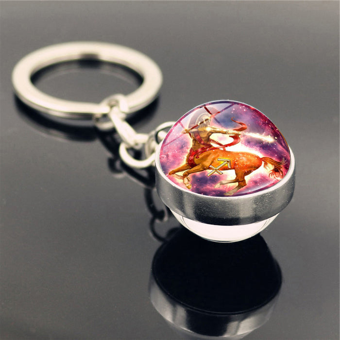 Wholesale Keychains For Backpacks Twelve Constellation Zinc Alloy Glass Keychain JDC-KC-Hengx008