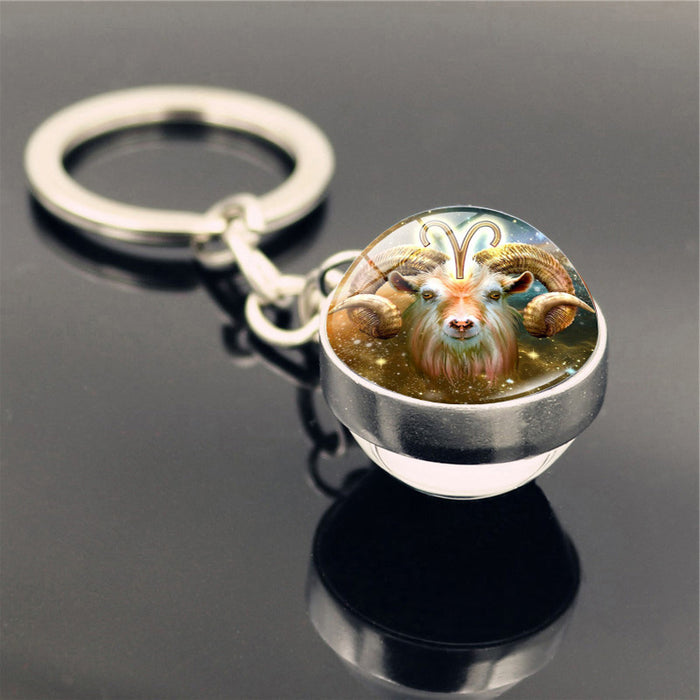 Wholesale Keychains For Backpacks Twelve Constellation Zinc Alloy Glass Keychain JDC-KC-Hengx008