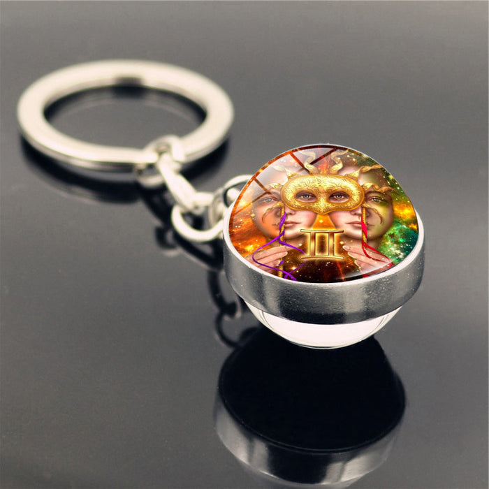 Wholesale Keychains For Backpacks Twelve Constellation Zinc Alloy Glass Keychain JDC-KC-Hengx008