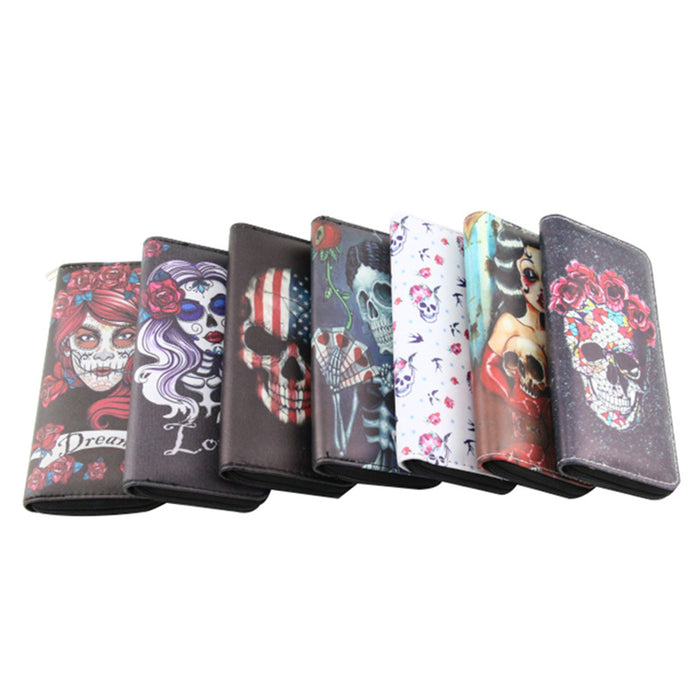 Wholesale skull and ghost series PU long wallet MOQ≥3 JDC-WT-Dengxin006