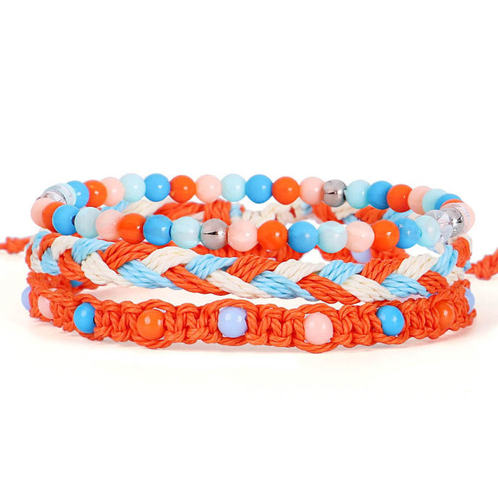 Wholesale Bracelet 3 Piece Set Hand Braided Wax Thread Bracelet Colorful Beads MOQ≥3 JDC-BT-QiuX009