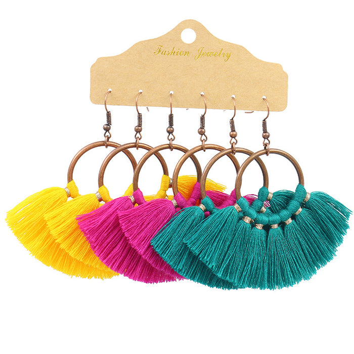 Wholesale Boho Round Tassel Stud Earrings Set JDC-ES-HH021