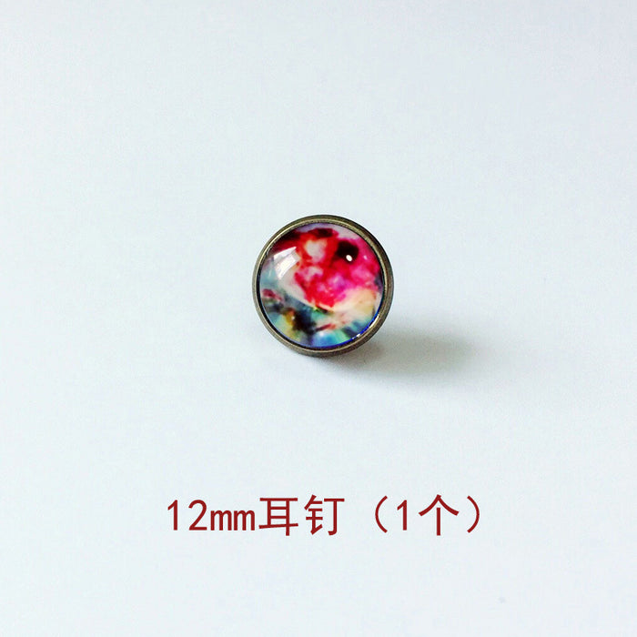 Wholesale Starry Sky 12mm Metal Copper Glass Gemstone Single Stud Earrings MOQ≥4 JDC-ES-Lexx003