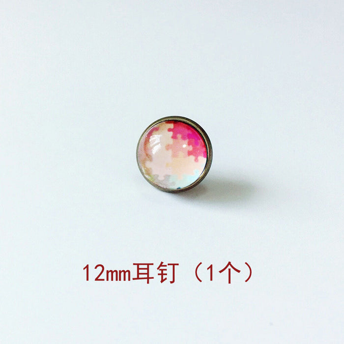 Wholesale Starry Sky 12mm Metal Copper Glass Gemstone Single Stud Earrings MOQ≥4 JDC-ES-Lexx003