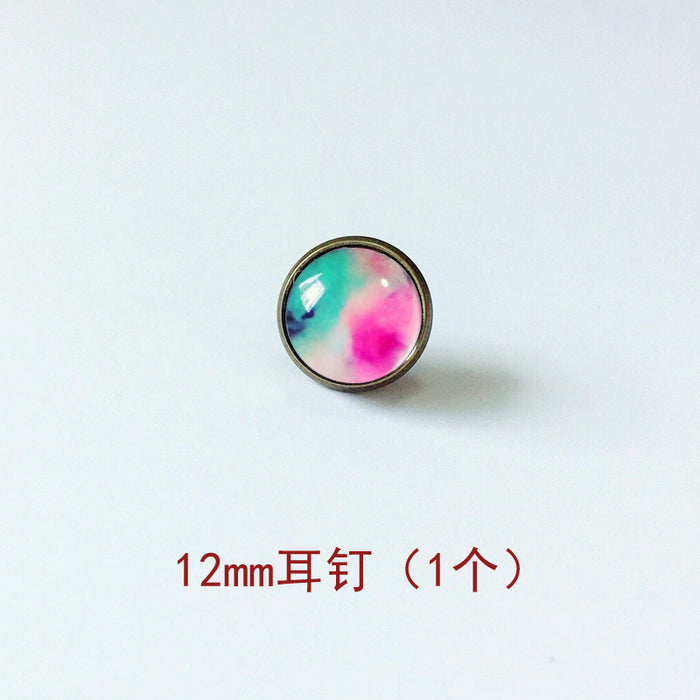 Wholesale Starry Sky 12mm Metal Copper Glass Gemstone Single Stud Earrings MOQ≥4 JDC-ES-Lexx003