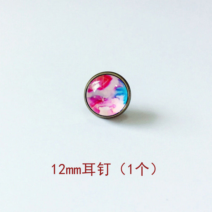 Wholesale Starry Sky 12mm Metal Copper Glass Gemstone Single Stud Earrings MOQ≥4 JDC-ES-Lexx003