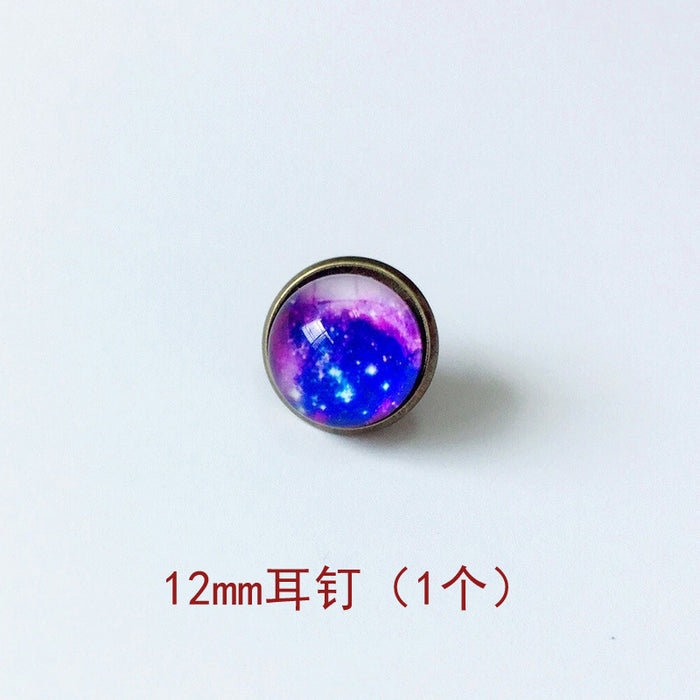 Wholesale Starry Sky 12mm Metal Copper Glass Gemstone Single Stud Earrings MOQ≥4 JDC-ES-Lexx003