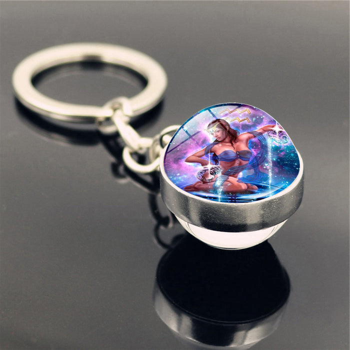 Wholesale Keychains For Backpacks Twelve Constellation Zinc Alloy Glass Keychain JDC-KC-Hengx008