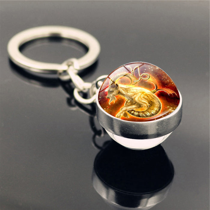 Wholesale Keychains For Backpacks Twelve Constellation Zinc Alloy Glass Keychain JDC-KC-Hengx008