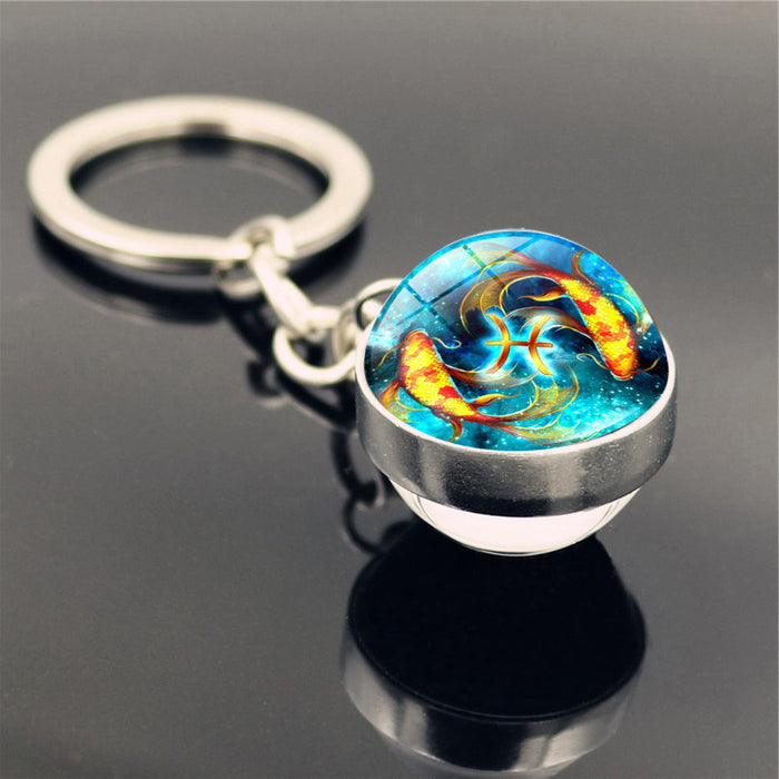 Wholesale Keychains For Backpacks Twelve Constellation Zinc Alloy Glass Keychain JDC-KC-Hengx008