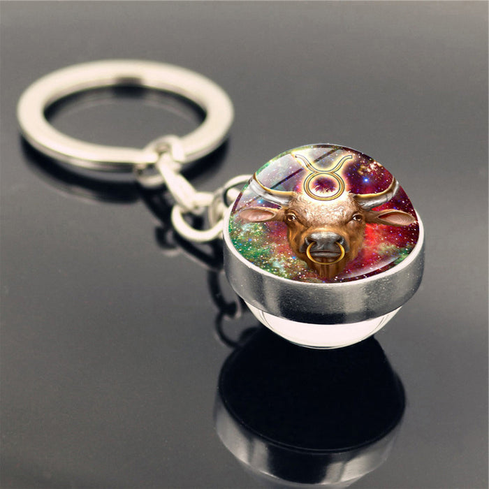 Wholesale Keychains For Backpacks Twelve Constellation Zinc Alloy Glass Keychain JDC-KC-Hengx008